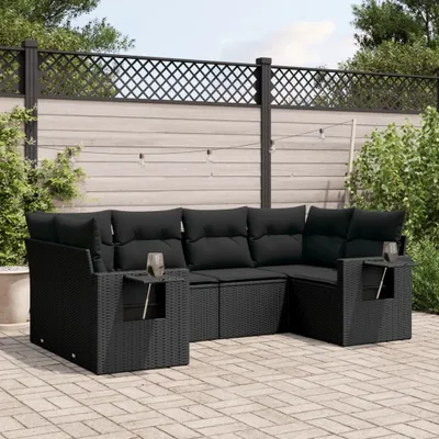 Produktbild von Design 6-tlg. Garten-Sofagarnitur mit Kissen Schwarz Poly Rattan, Gartenmöbel-Sets 2024 Neu