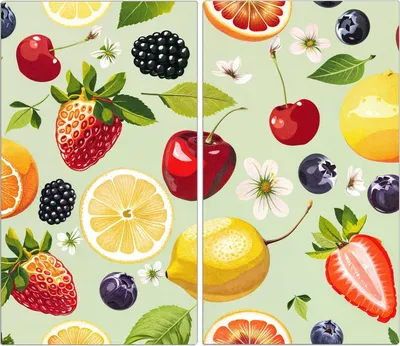 Produktbild von Spritzschutz Herdabdeckplatte Schneidebrett aus Glas Fruchtmix 2-Teilig (60x52cm)