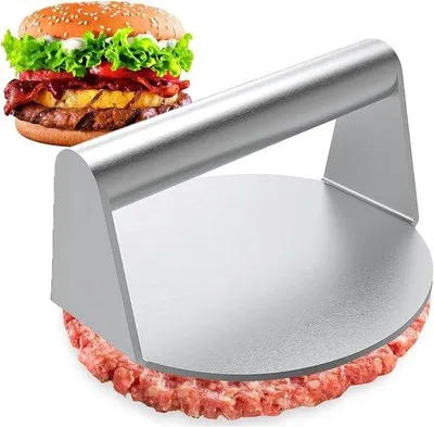 Imagen del producto de Prensa para hamburguesas - 14 cm - Prensa y molde para hamburguesas - Accesorios para barbacoa - Acero inoxidable - ideal para preparar carnes a la parrilla, hamburguesas y otras delicias