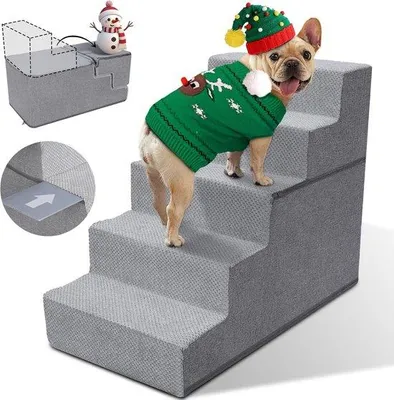 Produktbild von Famanu Hundetreppe für Kleine Hunde - Antislip 5 Stufen - Waschbare Haustierleiter für Bett und Sofa