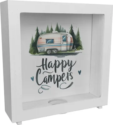 Produktbild von Happy Campers Wohnwagen Rahmen Spardose aus Holz