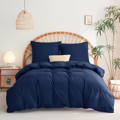 Obrázek produktu pro TRANKIELO® - Sada povlečení na peřinu 155x220 cm - 100% mikrovlákno - Tmavě modrá - Obsahuje 2 povlaky na polštáře 80x80 cm