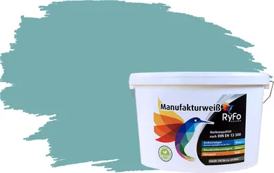 Produktbild von RyFo Colors Bunte Wandfarbe Manufakturweiß Pastelltürkis 10l - weitere Grau Farbtöne und Größen erhältlich, Deckkraft Klasse 1, Nassabrieb Klasse 1