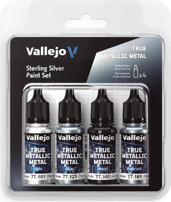 Produktbild von Vallejo True Metallic Metal Set Sterlingsilber 4 Flaschen