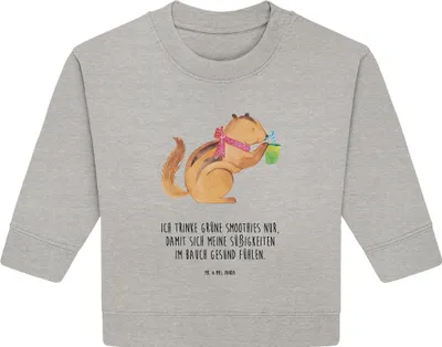 Produktbild von Mr. & Mrs. Panda Organic Baby Pullover Eichhörnchen Smoothie 24. - 36. Monat - Heather Grey - Geschenk, Green Smoothies, Lustige Sprüche, Bullover, Diät, Streifenhörnchen
