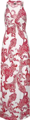 Produktbild von LASCANA Maxikleid mit verstellbarem Ausschnitt und gesmokter Taille, Jerseykleid rot-weiß-bedruckt Größe 46