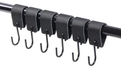 Image de Crochets de suspension sans perçage, crochets en cuir avec crochet métallique, lot de 6, blanc et noir