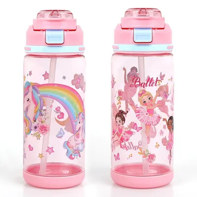 Image de Bouteille d'eau pour enfants, 600 ml, sans BPA, étanche, avec paille, idéale pour l'école et le sport
