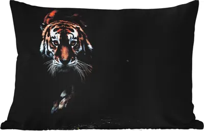 Produktbild von MuchoWow® Outdoor Kissen - Tiere - Tiger - Schwarz - Wild - Porträt - 50x30 cm - Wetterfest - Lounge Kissen - Sofa kissen - Wohnzimmer Dekoration