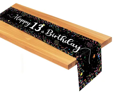 Produktbild von Tischläufer 13. Geburtstag Schwarz mit Punkten 185x33cm Polyester wasserdicht