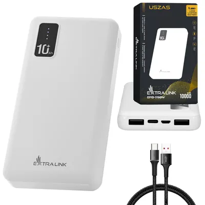 Image de Extralink 10000 mAh Blanc Powerbank, 2× USB, Compact, 5 V