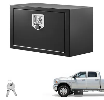 Image de SucceBuy : coffre de rangement pour camion 609 x 305 x 356 mm en acier laminé à froid – Coffre à outils étanche avec poignée en T et serrure pour camions, remorques et fourgonnettes – Coffre de rangement sous plancher, couleur noire