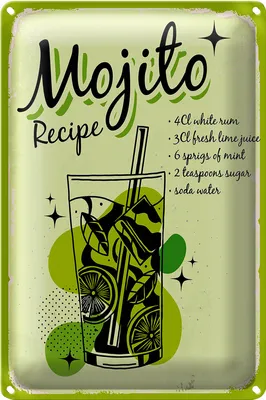 Produktbild von Blechschild Rezept Mojito Cocktail Recipe drink 18x12cm
