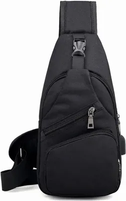 Produktbild von Męska torba na klatkę piersiową, torba na ramię, torba crossbody, z portem USB do ładowania, torba sportowa，Czarna, minimalistyczna
