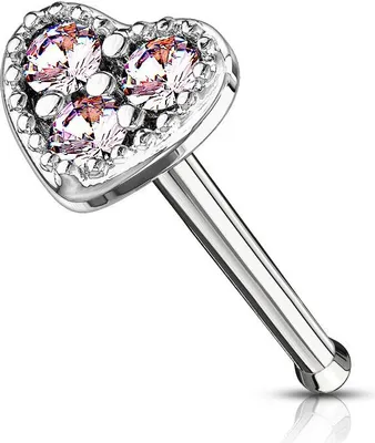 Produktbild von Nasenpiercing Stecker Herz Heart Nasenstecker Stift Nasen Piercing Zirkonia Kristalle Autiga® silber-rosa