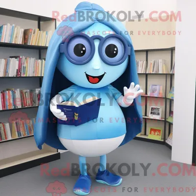 Produktbild von Maskottchencharakter REDBROKOLY eines blauen Shakshuka mit Minirock und Lesebrille