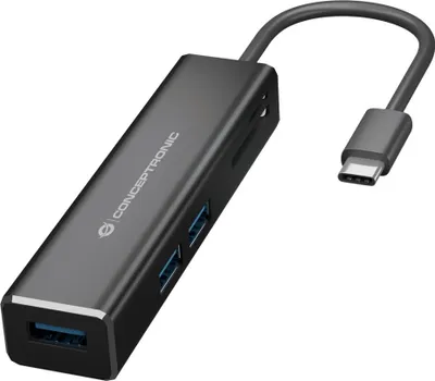 Produktbild von Conceptronic DONN08B, USB 3.2 Gen 1 (3.1 Gen 1) Type-C, Schwarz, MicroSD (TransFlash), SD, SDHC, SDXC, USB 3.2 Gen 1 (3.1 Gen 1) Type-A, Aluminium, China