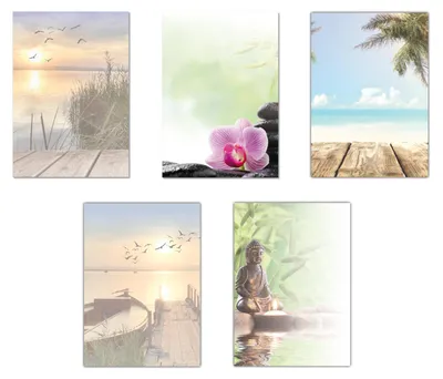 Produktbild von 5 x 5 Blatt Motivpapier Briefpapier Mix DIN A4 Entspannung Urlaub Strand (Wellness-5234)