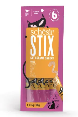 Productafbeelding van Schesir Stix Kip, 12 porties van 6 stuks, elk 15 gram