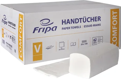 Produktbild von FRIPA Falthandtuch COMFORT 25 x 23 cm V-Falz hochweiß 2-lagig