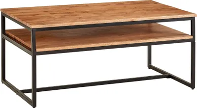 Produktbild von Couchtisch 100x60x45 cm Massivholz Metall Sofatisch Wohnzimmertisch Akazie | Stubentisch Industrial mit Stauraum | Holztisch Kaffeetisch Massiv