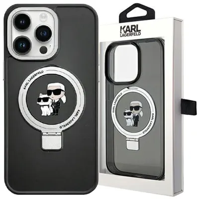 A Karl Lagerfeld iPhone 13 Pro case is shown in its packaging next to the actual case.