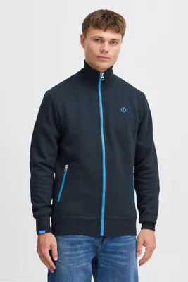 Immagine prodotto di Giacca sportiva da uomo SDBennTrack, modello cardigan con zip, colletto alto, tasche con zip, dettagli del marchio, realizzata in misto cotone, vestibilità regular