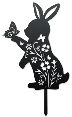 Immagine prodotto di Omgoods - Paletto da giardino in metallo con decorazione a coniglio, ideale per l'esterno