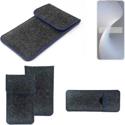 Produktbild von K-S-Trade Handy-Hülle Schutz-Hülle kompatibel mit Meizu 21 Note Filztasche Pouch Tasche Case Sleeve Filzhülle dunkelgrau, blauer Rand