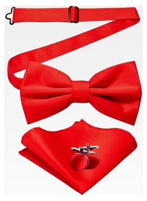 Produktbild von Rote Fliege für Herren mit Einstecktuch und Manschettenknöpfen Set, verstellbare Fliege für Hochzeit und Party (Rot)