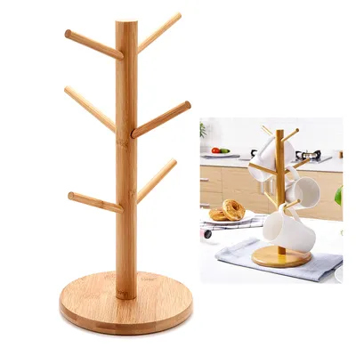 Produktbild von Tassenständer,Küchenregale,mit 6 Haken,dekorativer Tassenständer für Theke,36*16cm,für Theke,Natur