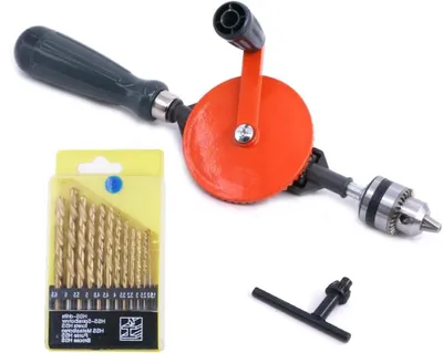 Productafbeelding van Handboor met Boorset - Handboormachine Boorhandvat - Houtbewerking Hobby - Dubbele Tandwielen - 1/4 Inch - Rood Zilver