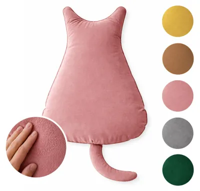 Produktbild von MEBLE ODNOWA, Dekorativer Kissen, Zierkissen, Katzenform, Dekokissen Katze, Rosa, 48x38cm, Samt, Velours, Strapazierfähig, Maschinenwaschbar