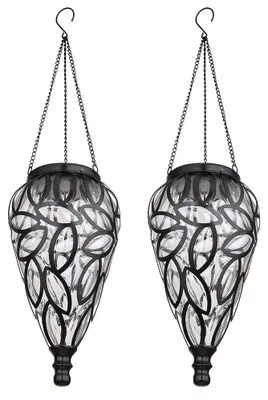 Immagine prodotto di Set di 2 lampade a sospensione LED solari, a forma di goccia con decorazioni, altezza 50 cm
