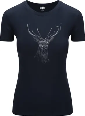 Produktbild von Diarbo Damen T-Shirt mit Aufdruck Wildtierporträts Hirschkopf Dunkelblau Gr.XL