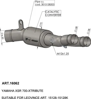 Image de Tuyau de raccordement LeoVince Tuyau d'échappement SBK avec catalyseur, avec homologation