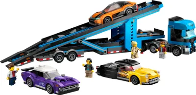 Produktbild von LEGO City Autotransporter mit Sportwagen, Set mit 4 Spielzeugautos für Jungen und Mädchen ab 7 Jahren, Weihnachts- oder Geburtstagsgeschenk, 4 Minifiguren für Rollenspiele 60408
