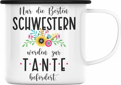 Produktbild von Trendation - Du Wirst Tante Emaille Tasse 2023 Verkündung Schwangerschaft Überraschung Baby Ankündigung Tante (Schwarz)