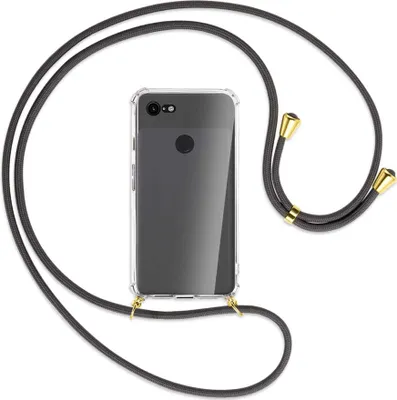 Produktbild von Handykette Backcover-Schutzhülle mit Band (Metall goldfarben) für Google Pixel 3 - dunkelgrau