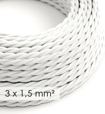 Image de Creative-Cables Câble d'alimentation en tissu, Section 3x1,50, Blanc TM01, 1 m, Tresse à effet de soie