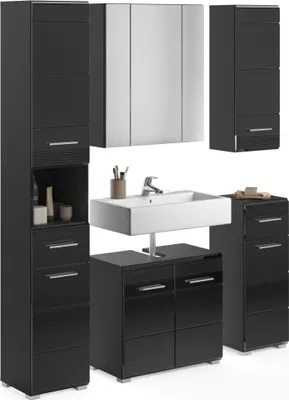 Image de Linus ensemble de meubles de salle de bains L3 blanc brillant, noir.