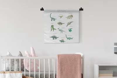 Produktbild von MuchoWow® Wandteppich Wandbehang Kinderzimmer - Dinosaurier - Weiß - Jungen - Mädchen - Kinder 60x60 cm Tapisserie Dekoration Wandtuch - Dekorationen - Wand Decke