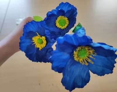 Obrázek produktu pro Vlčí máky, textilní dekorace, květina modrá 60cm / 1ks