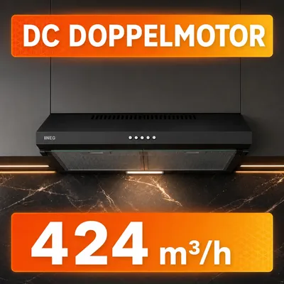 Produktbild von NEG Unterbau-Dunstabzugshaube NEG15-DC+ Doppelmotor 60cm 424 m³/h Abluft & Umluft Flexibler Abluftanschluss Oben/Hinten Schwarz
