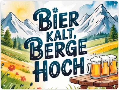 Produktbild von Bier Berge Bayern Metallschild XXL in 28x38 cm Bier kalt Text