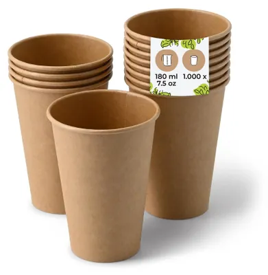 Obrázek produktu pro BIOZOYG, 1000 kusů, papírové kelímky na kávu, objem 180 ml / 7,5 oz, hnědé barvy - jednorázové kelímky