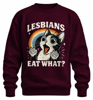 Productafbeelding van Lesbisch, kat, regenboog, retro, grappig, queer, schattig, ondeugend, uni sweatshirt, trui, bordeauxrood, XXL