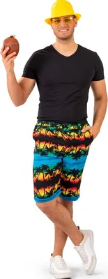 Produktbild von Hawaii Kostüm Aloha Shorts Blau mit Palmen Sonnenuntergang für Herren