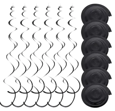 Image de Décoration de serpentins suspendus, 36 pièces, couleur noire, pour anniversaire, en PVC