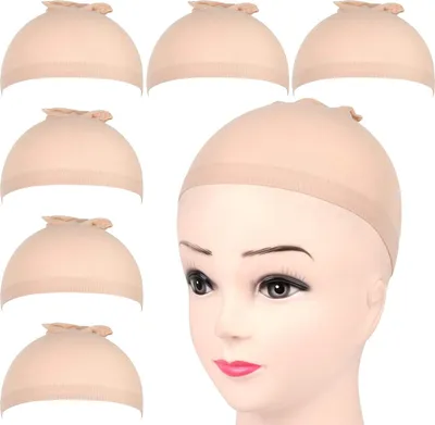 Produktbild von 6er Pack Beige Nylon Perücke Kappen Set - Atmungsaktiv & Elastisch
